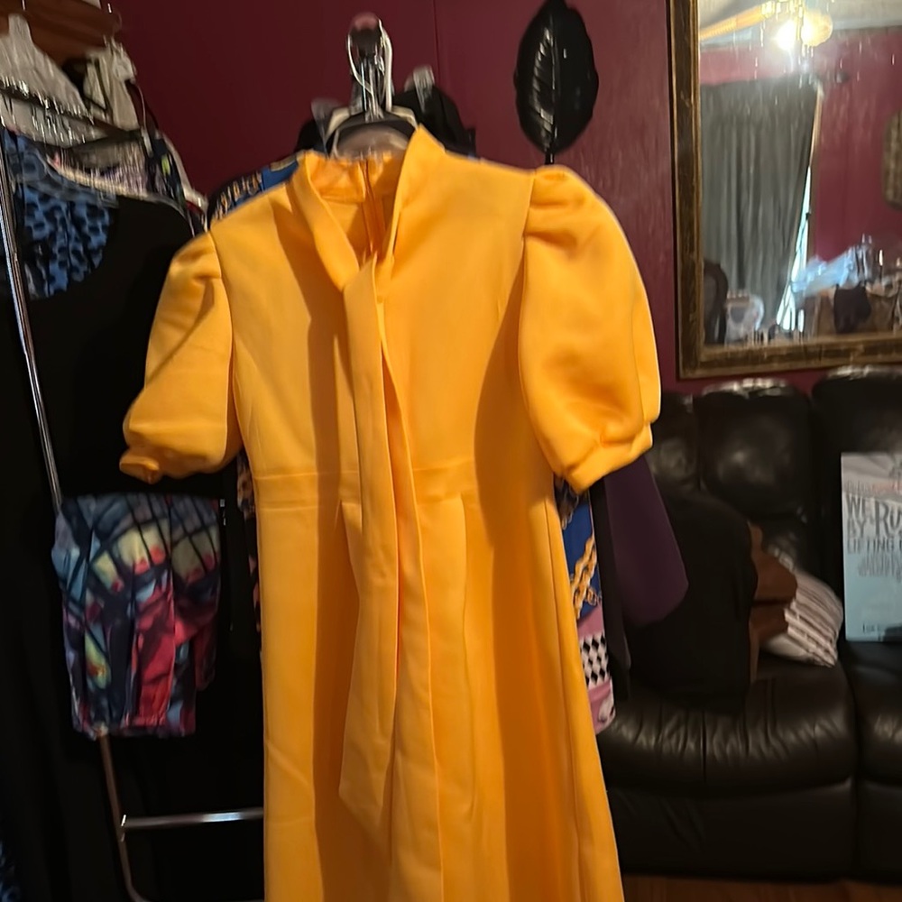 Bright Yellow Puff Sleeve Dress